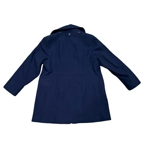 MICHAEL KORS WOMENS FULL ZIP OVERCOAT SIZE 0X NAVY BLUE WOOL - Picture 2 of 6